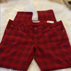 (34)Red Black Plaid Low Rise Super Skinny Jeans